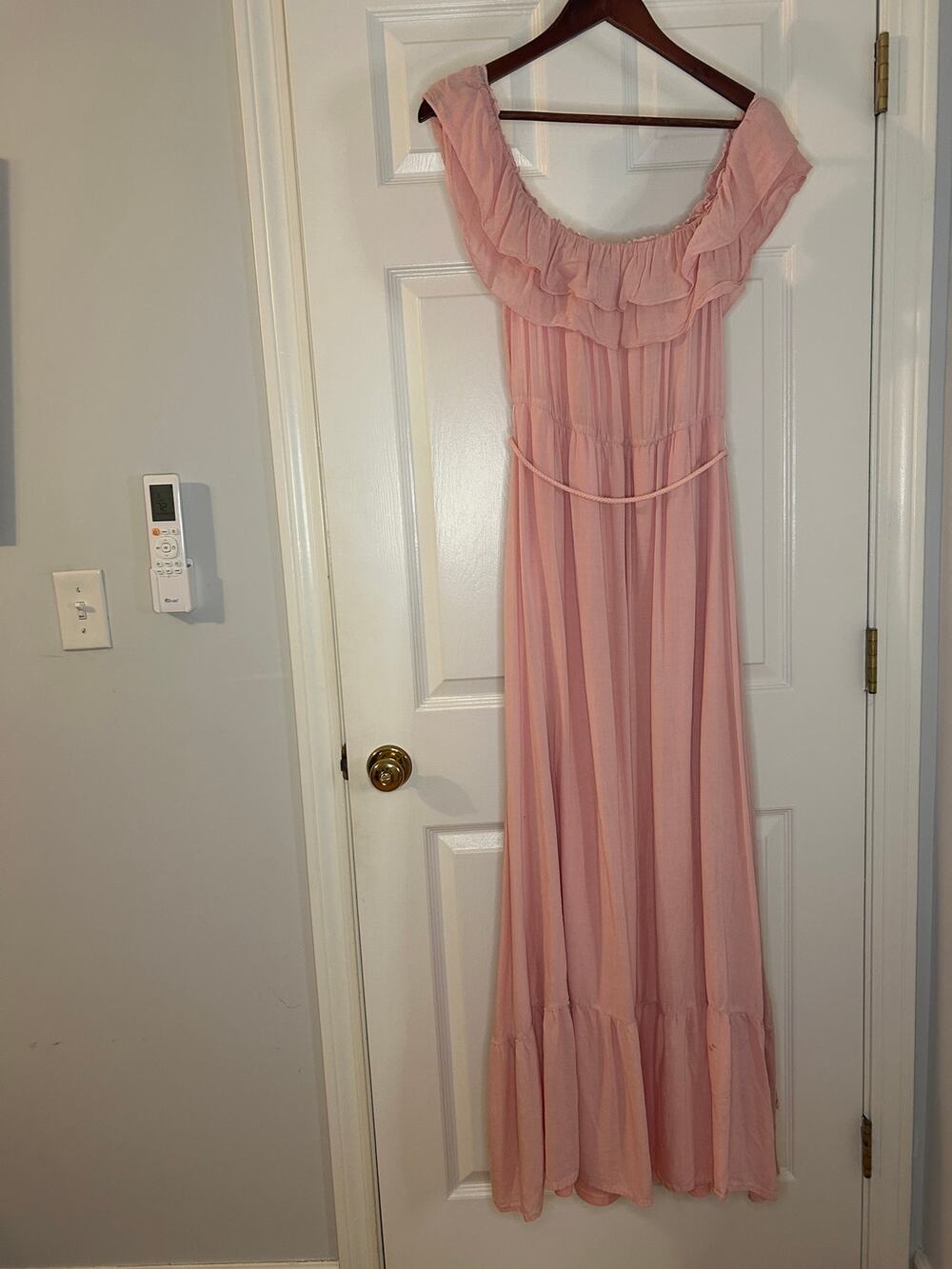 Dress Day Pink Off Shoulder Maxi Dress Women L Ruffle Smocked Boho Cottagecore